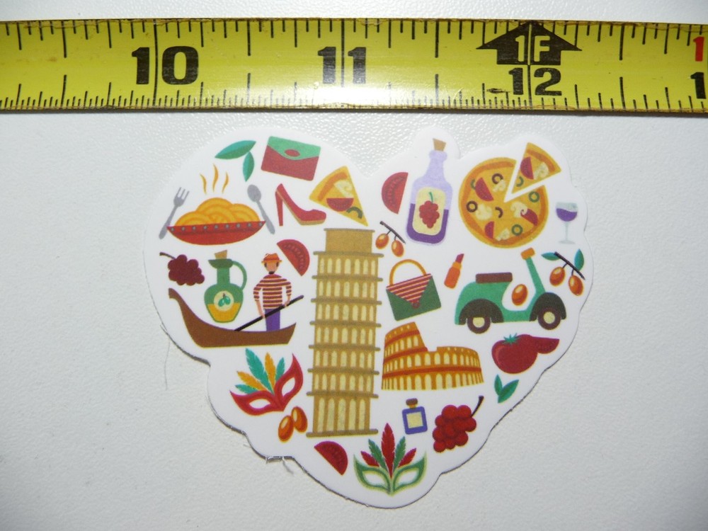 Italy Heart Sticker Decal with Italian Items for Vacation Memories