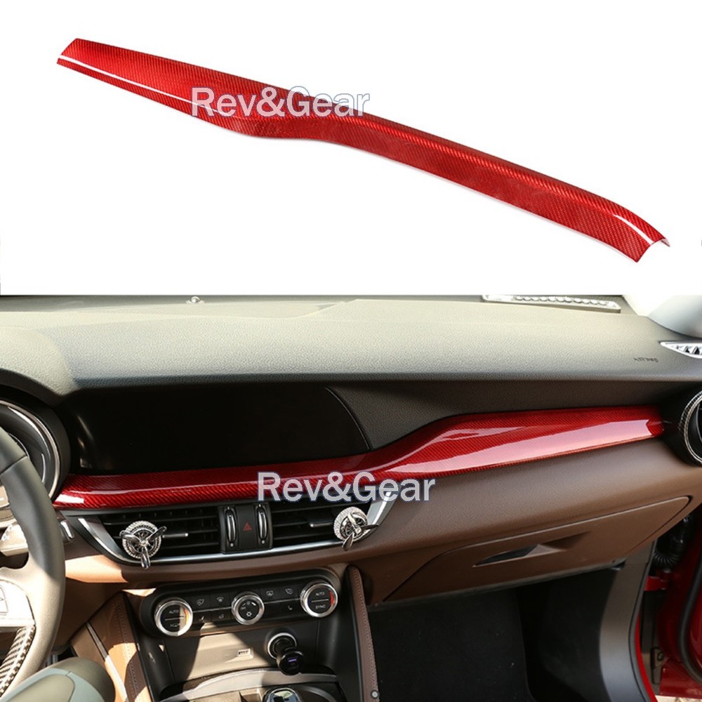 Red Real Carbon Fiber Dashboard Panel Trim Cover For Alfa Romeo Stelvio 2017-24