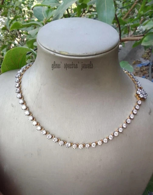 26Ct Lab Created Diamond Victorian Style Riviere Necklace 14K Wh Gold Plated 18
