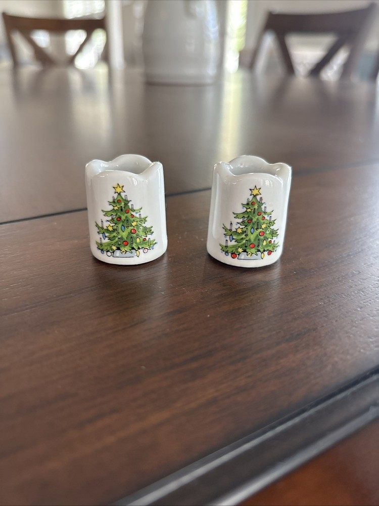 2 Bavarian Village Rauschert Christmas Tree Candle Holders West Germany 2
