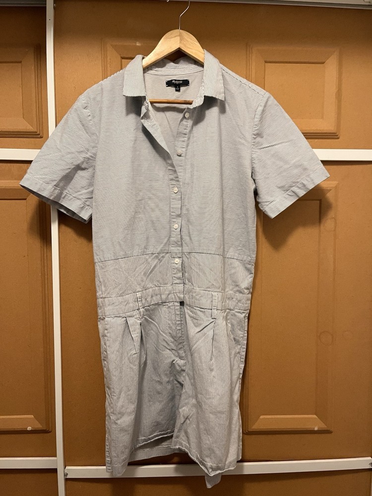 Madewell short sleeve blue & white striped cotton shorts romper Size L