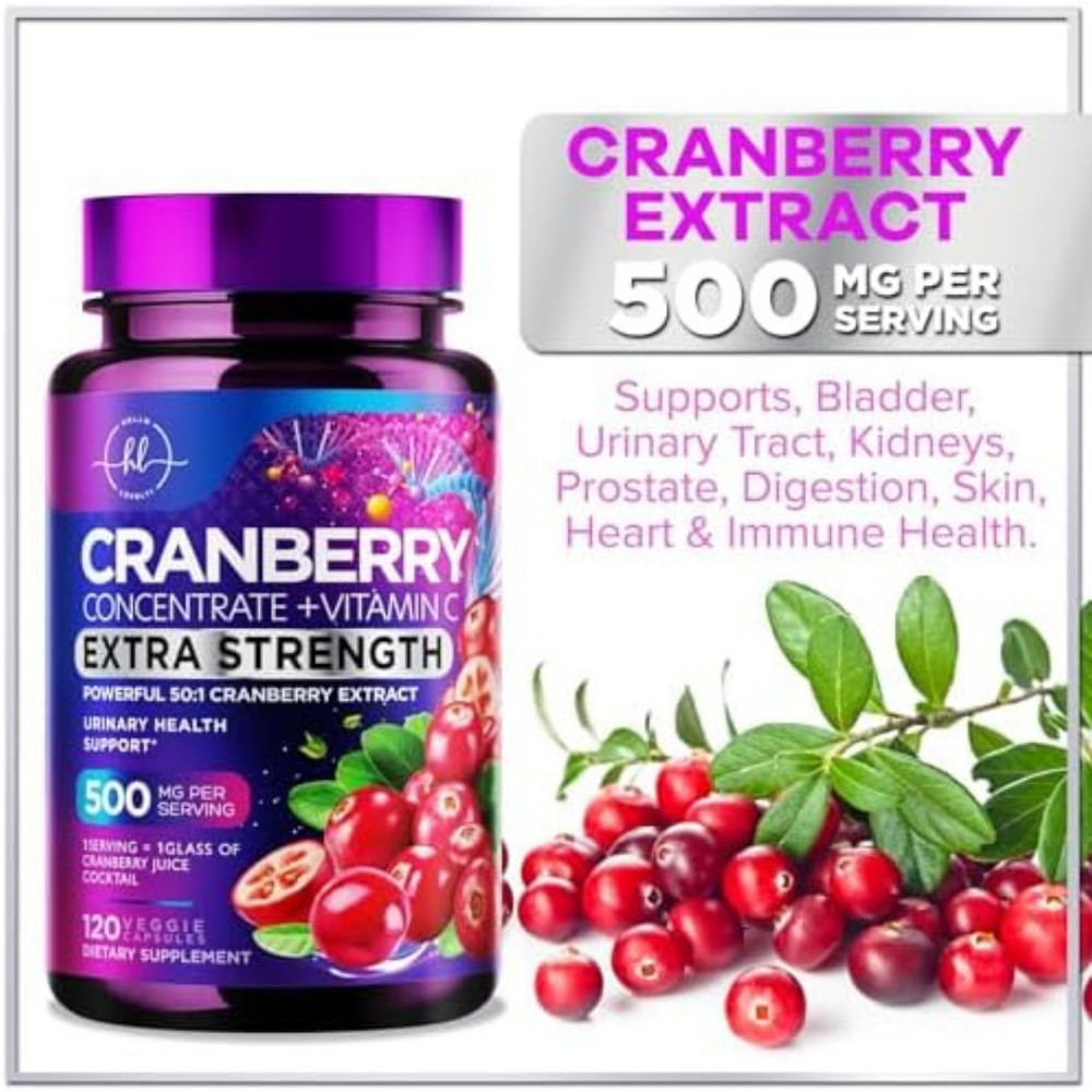 Cranberry Supplement + Vitamin C (25,000mg Formula), Concentrated Whole Fruit Cr