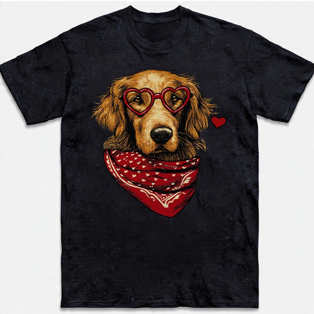 Valentine Golden Retriever T-Shirt Vintage Sketch Heart Glasses Dog Mom Gift