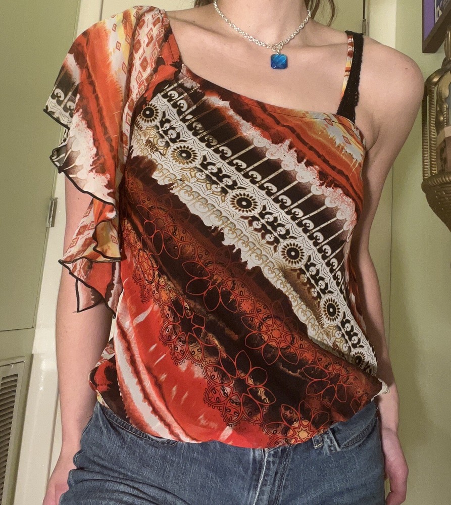 Y2K Rendezvous Going Out Top One Shoulder McBling Clubwear Boho Fairy Grunge