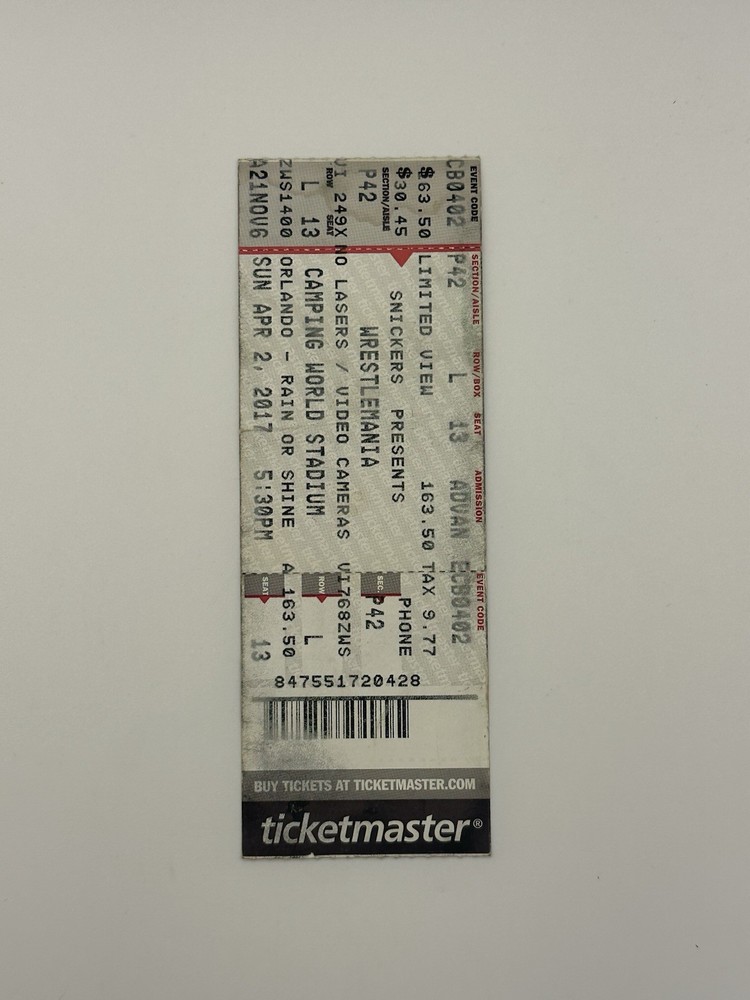 2017 Wwe Wrestlemania 33 Ticket Stub Roman Reigns Undertaker Orlando
