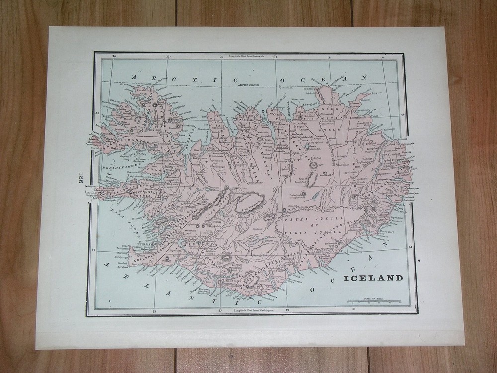 1900 Original Antique Map Of Iceland Reykjavik Verso Netherland Belgium Denmark