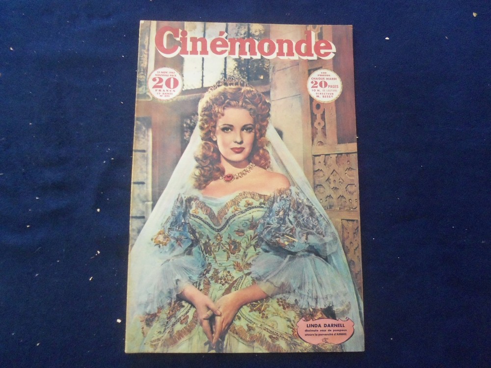 1947 NOV 25 CINEMONDE MAGAZINE - LINDA DARNELL COVER - FRENCH EDITION- SP 4867U