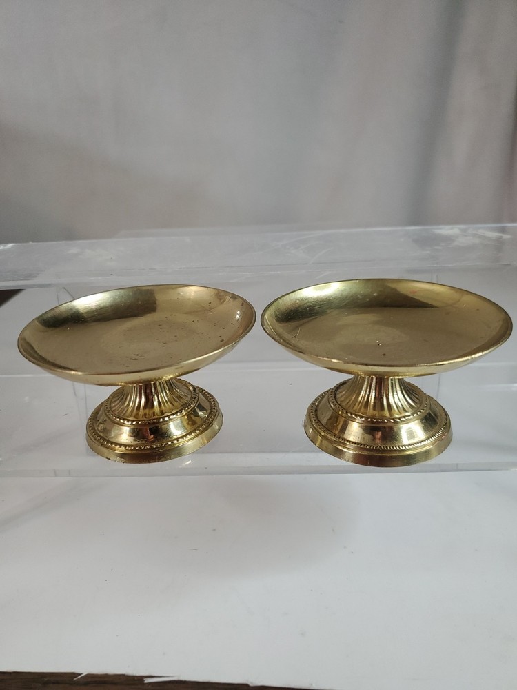 Vintage Soap Jewelry Candle Pedestal Dish Display Stand Gold Tone Metal Tray MCM