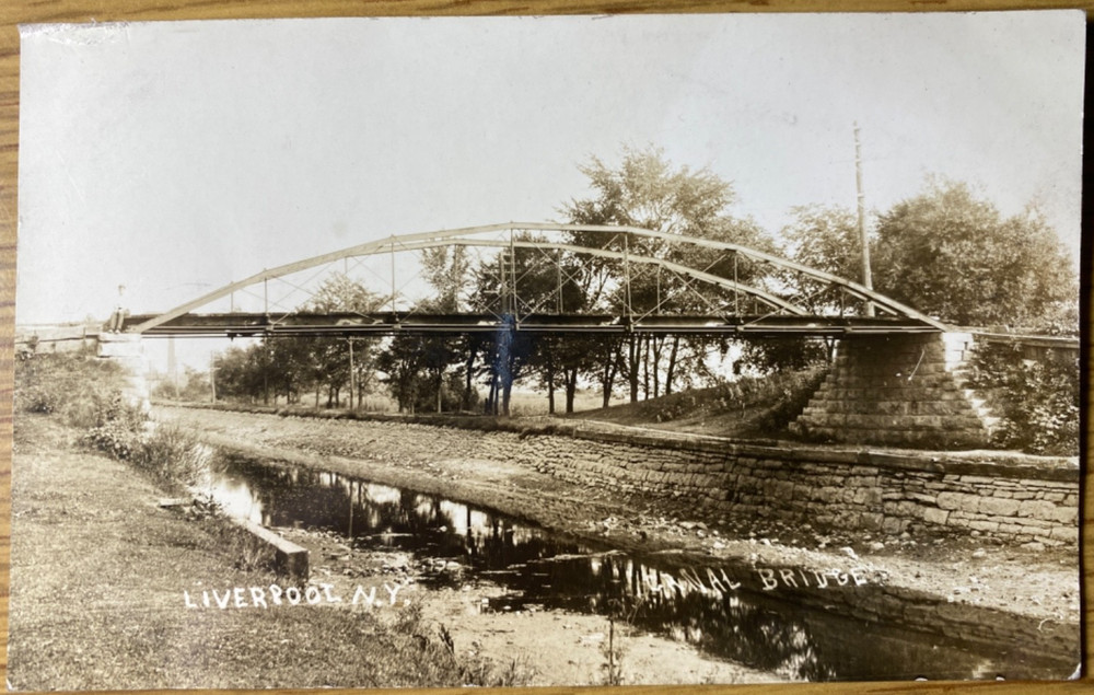 1910s RPPC - LIVERPOOL, NEW YORK antique real photo postcard CANAL BRIDGE VIEW