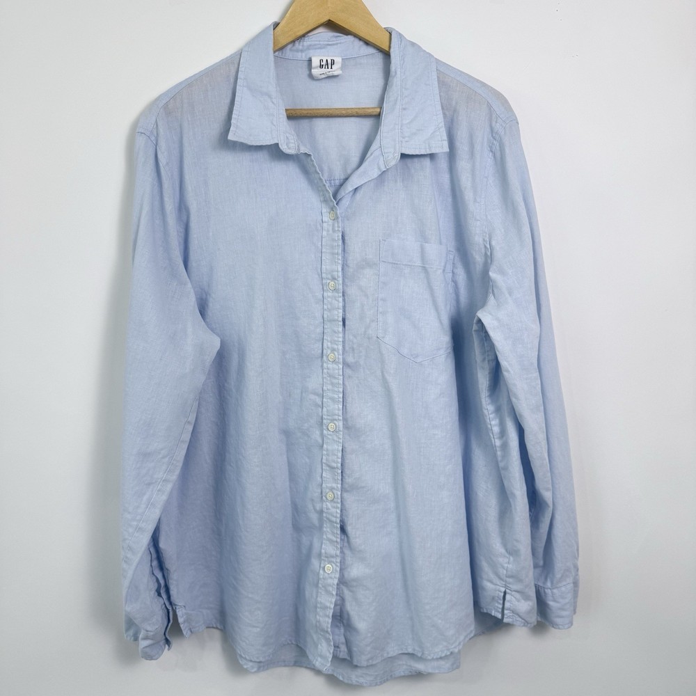 Gap The Easy Shirt Womens Size XXL Light Blue Linen Cotton Button Up Lightweight