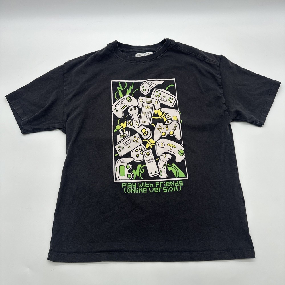 Zara T-shirt Youth Boys Size 13-14Y Gray Graphic Print 100% Cotton ..#34897