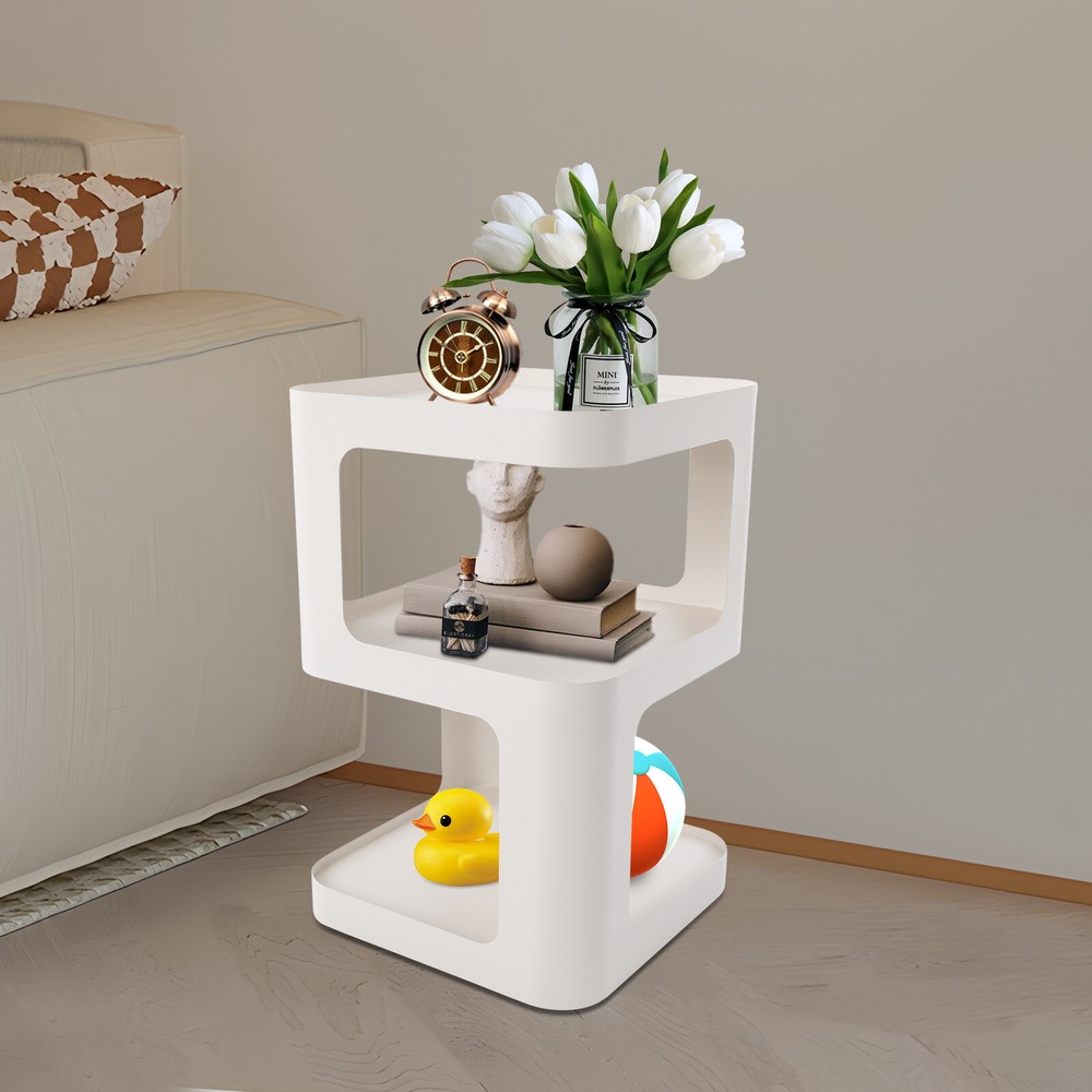 Modern 3-Tier White Side Table with Storage for Living Room or Bedroom