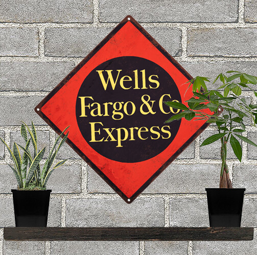 Vintage Wells Fargo Express Bank Metal Advertising Sign 12x12 Inches 60186