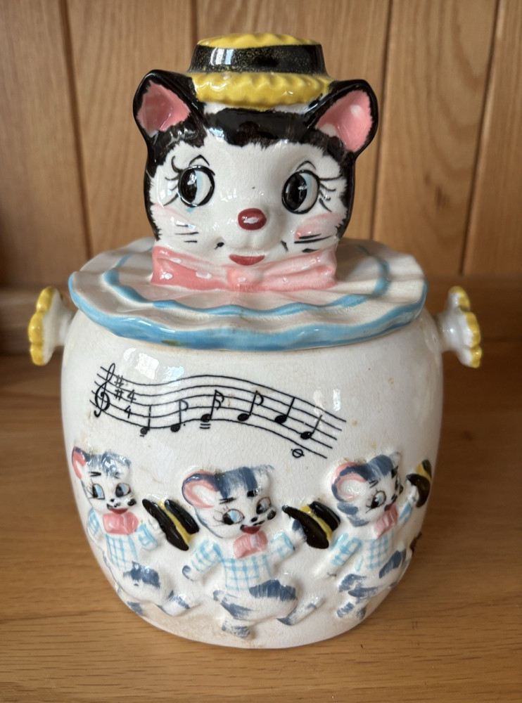 Vintage Grant Crest Cookie Jar Dancing Mice Mid Century Made in Japan