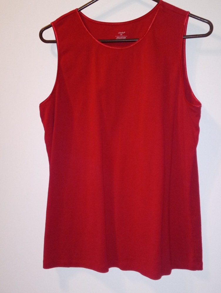 CJ Banks Women's Solid Red 100% Cotton Sleeveless Tank Top Round Neck Plus Sz 1X