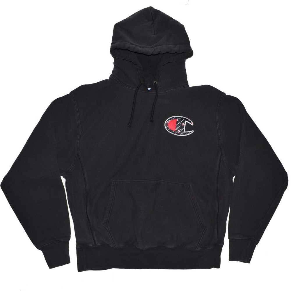 Vintage Champion Reverse Weave Sweatshirt size L Black Big Logo Pullover Hoodie