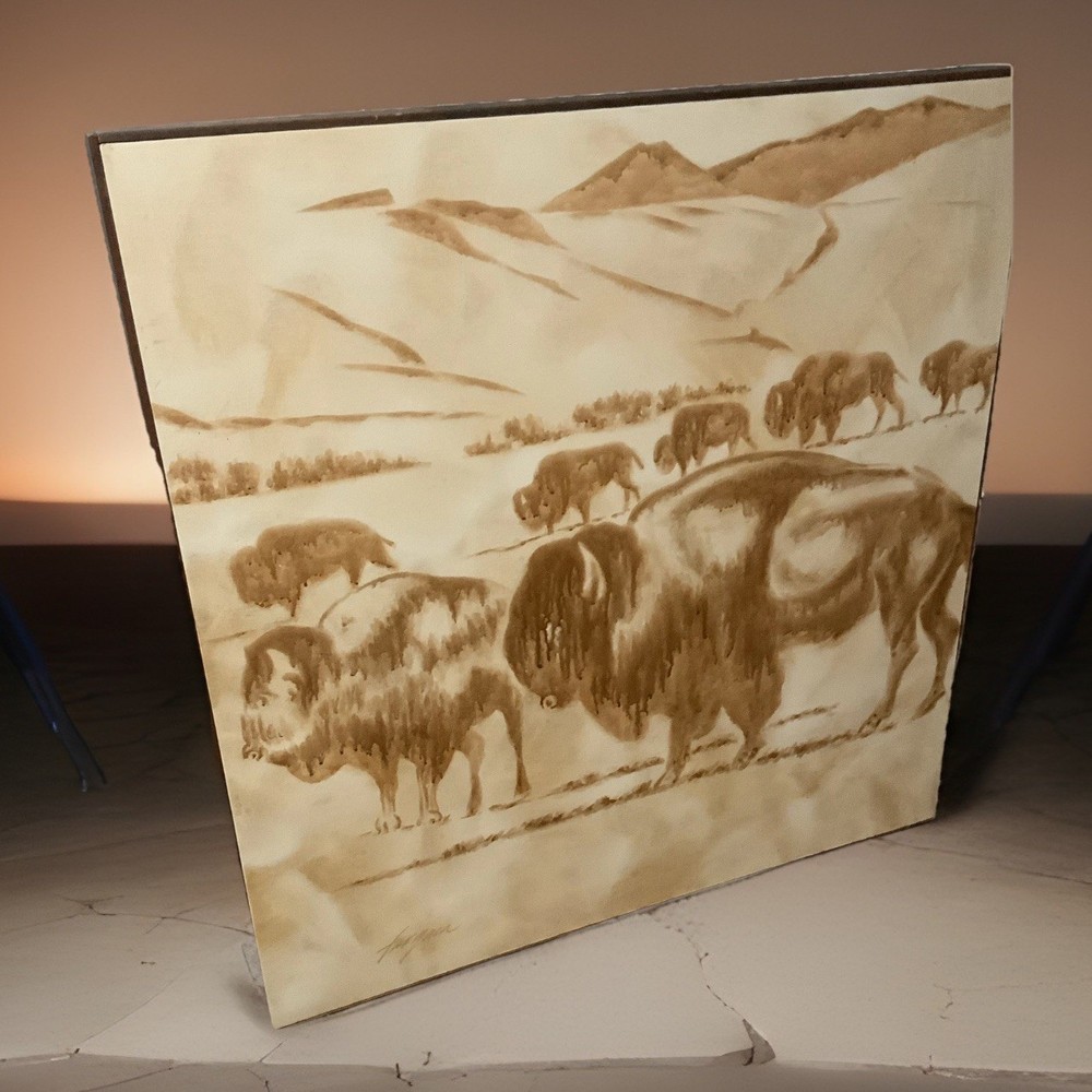 68”Original Haugan Signed Framed Realism BuffaloLandscape Canvas Painting 1 of 2
