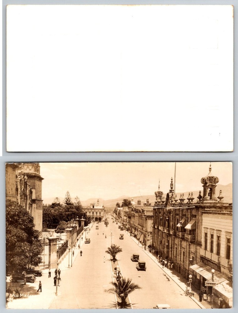 Vintage RPPC Av Madero Morelia Mexico Street Scene 1930s Car Traffic