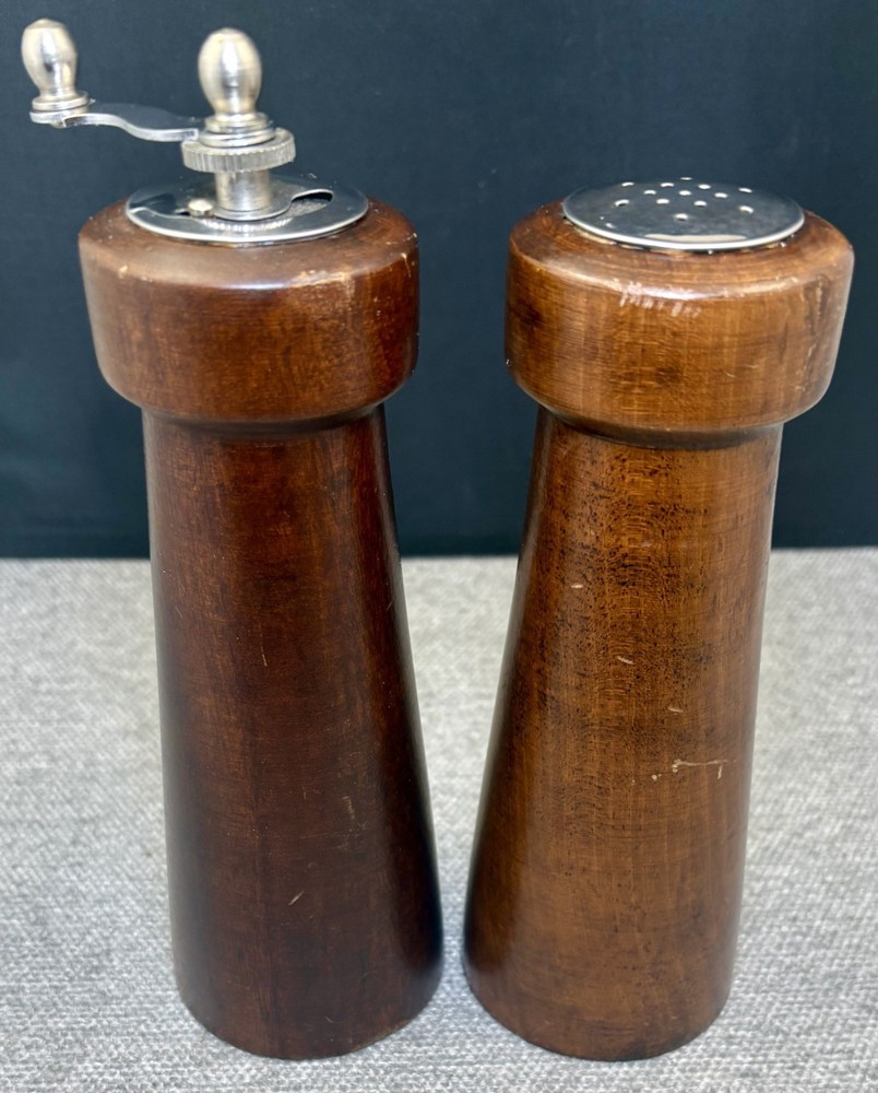 Vintage MCM Solid Wood Salt Shaker and Pepper Mill 7
