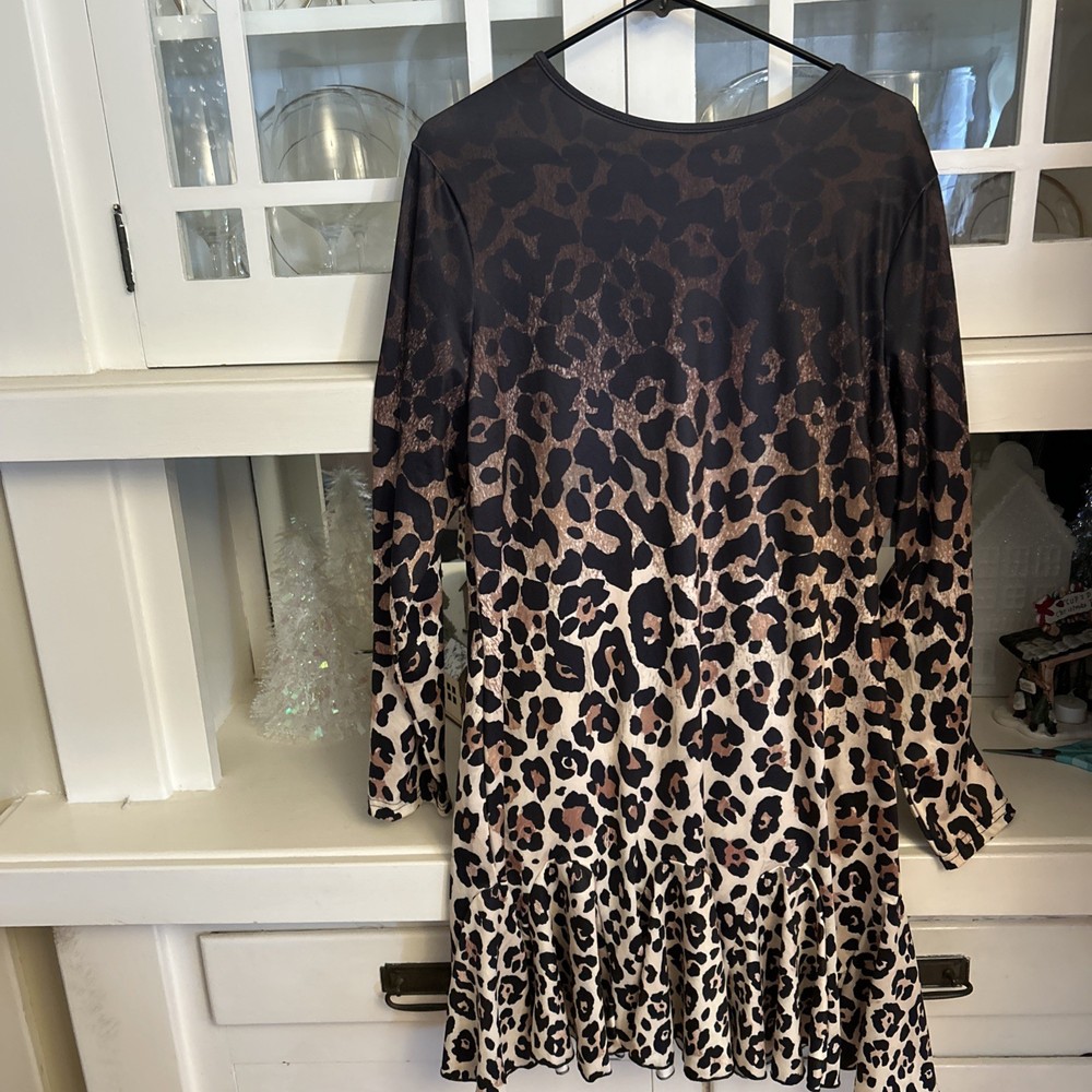 She In Curve To 2XL Leopard Long Sleeve Dress With Ruffle