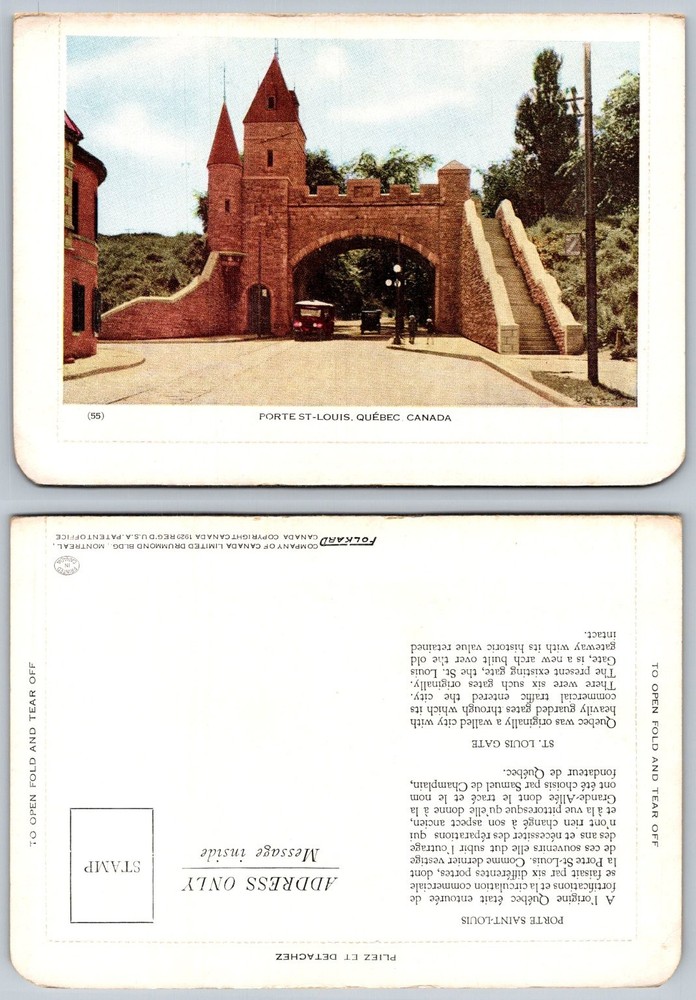 Porte St-Louis Quebec Canada Postcard 1929 Folkard St. Louis Gate Trolley