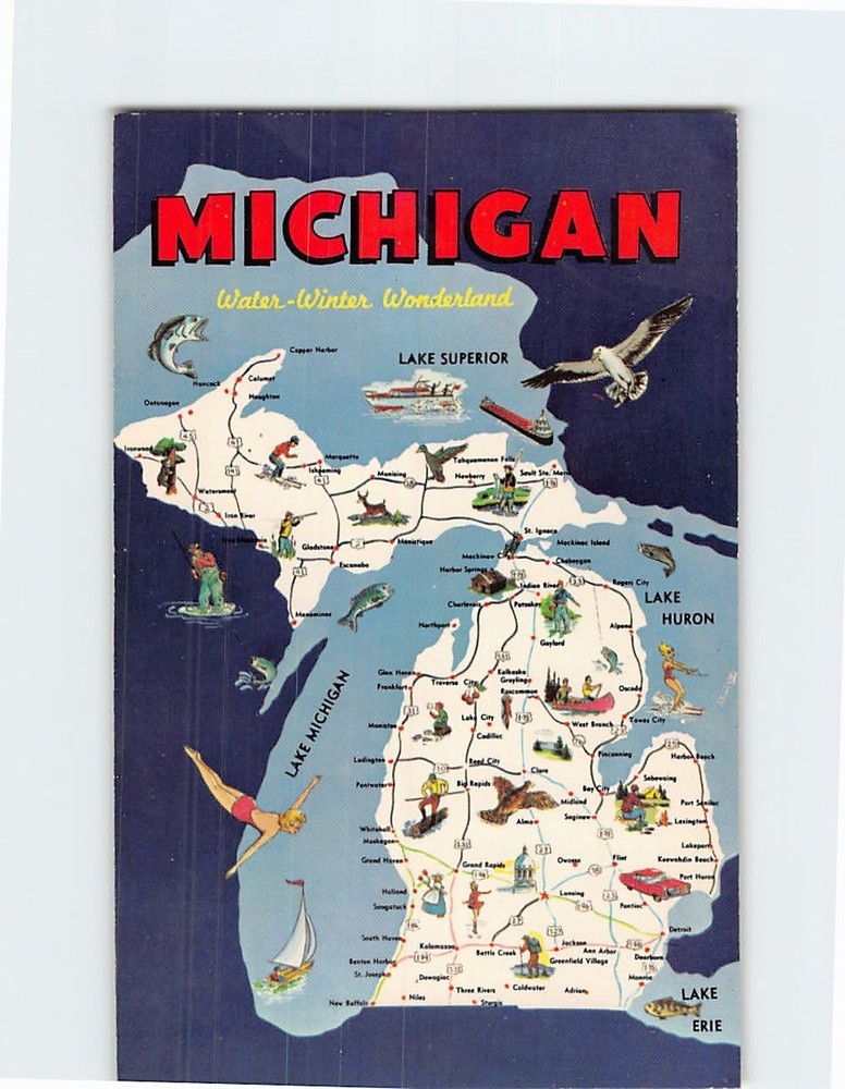 Postcard Water Winter Wonderland Michigan USA