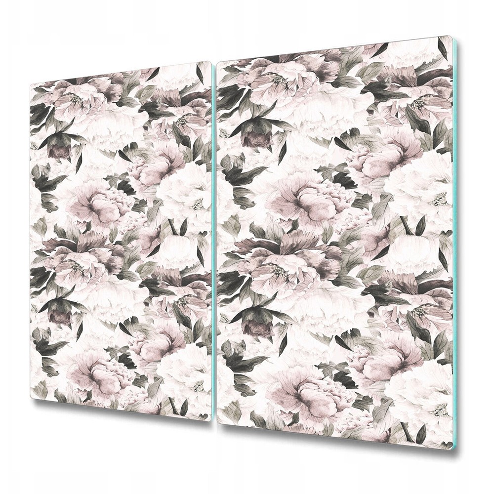 Glass Worktop Saver with Peonies Design Bright Botanical 2x30x52 for Kitchens