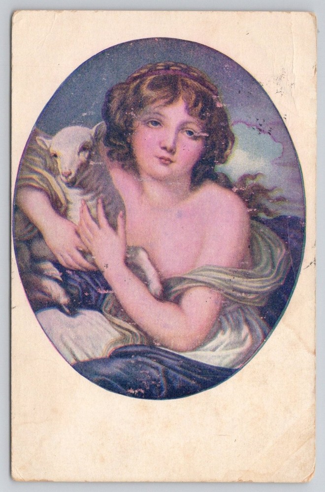 1908 Galatia, IL Postcard Girl with Lamb & Sheep Art, Illinois Posted