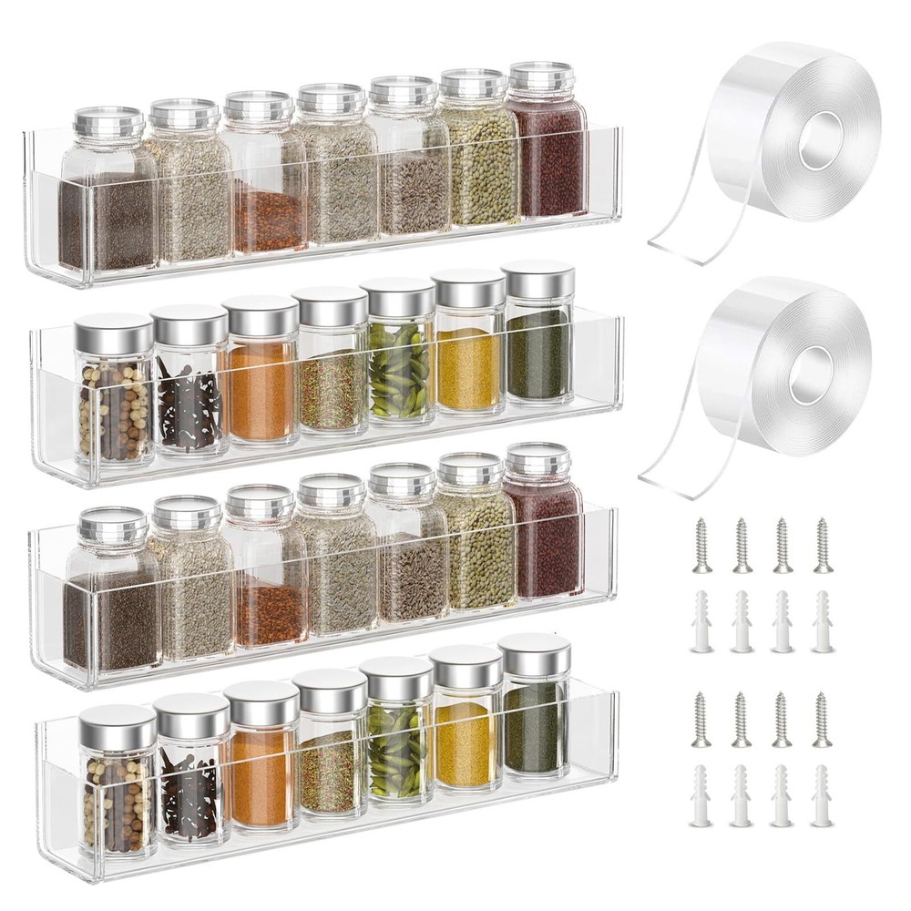 Adhesive Acrylic Spice Rack Organizer For Wall With 2 Nano Double Sided Tape Spi