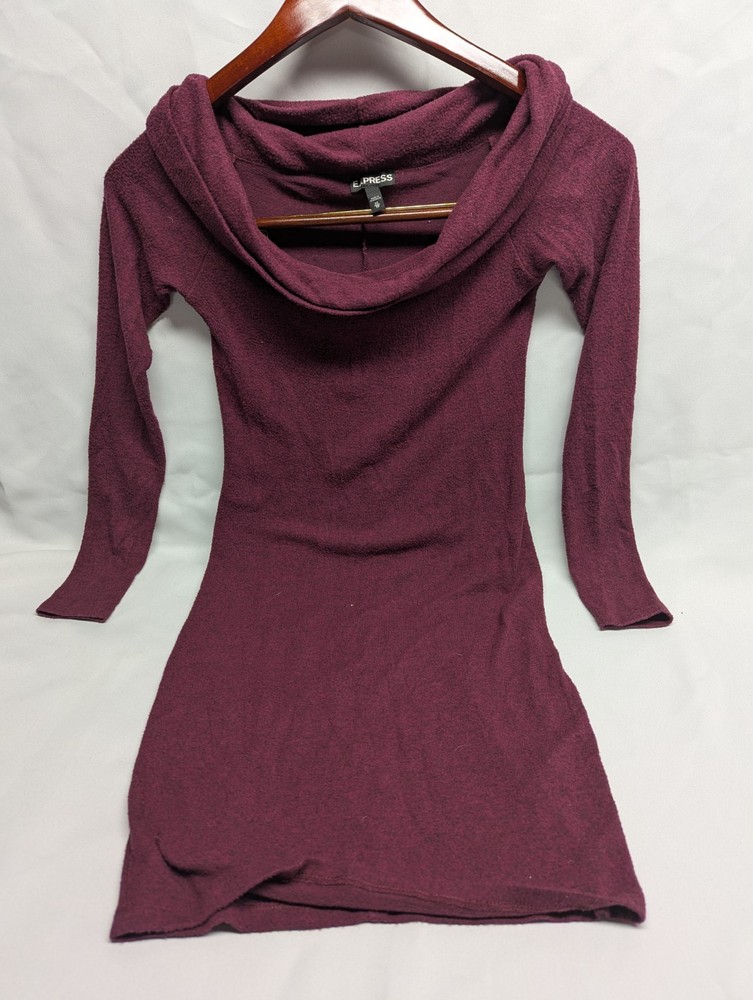 Express Cowl Neck Long Sleeve Knit Sweater Dress Soft Cozy Purple Size XS