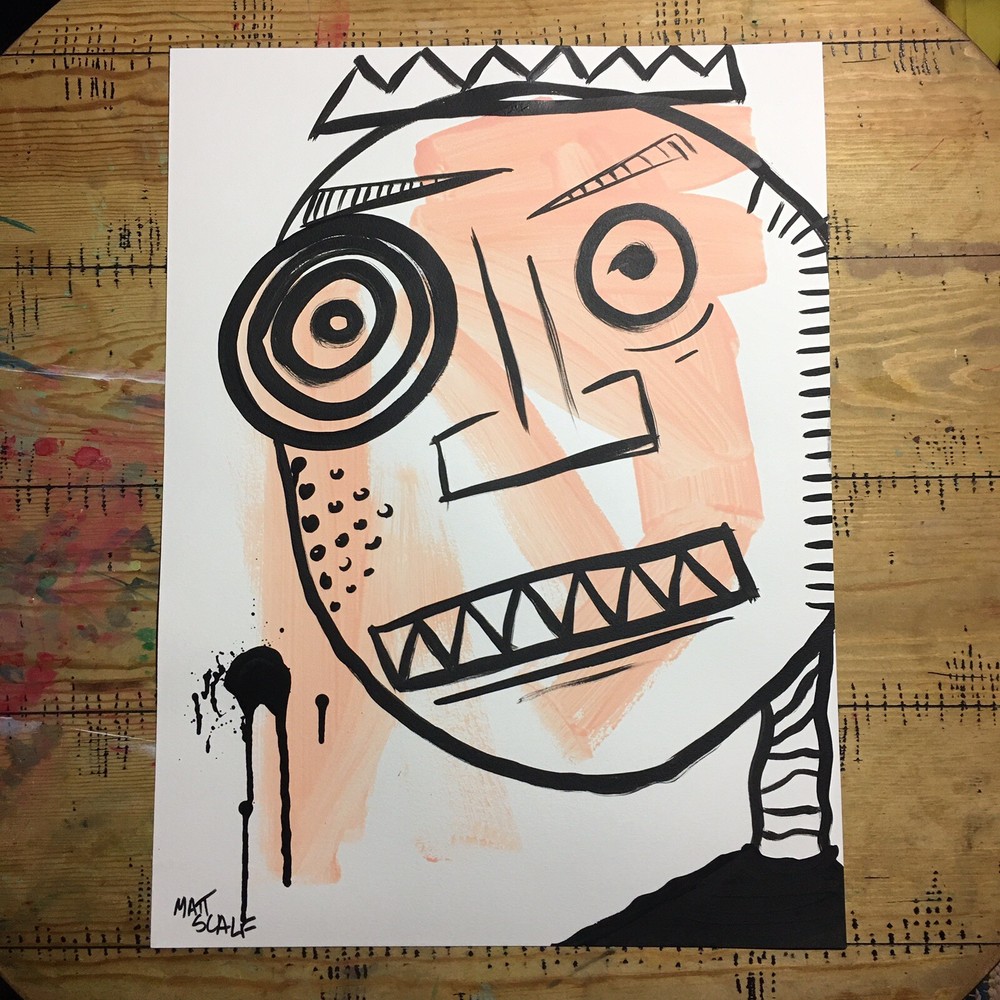 Matt Scalf 18x24 ORIGINAL PAINTING Character Abstract Face Street Art Graffiti