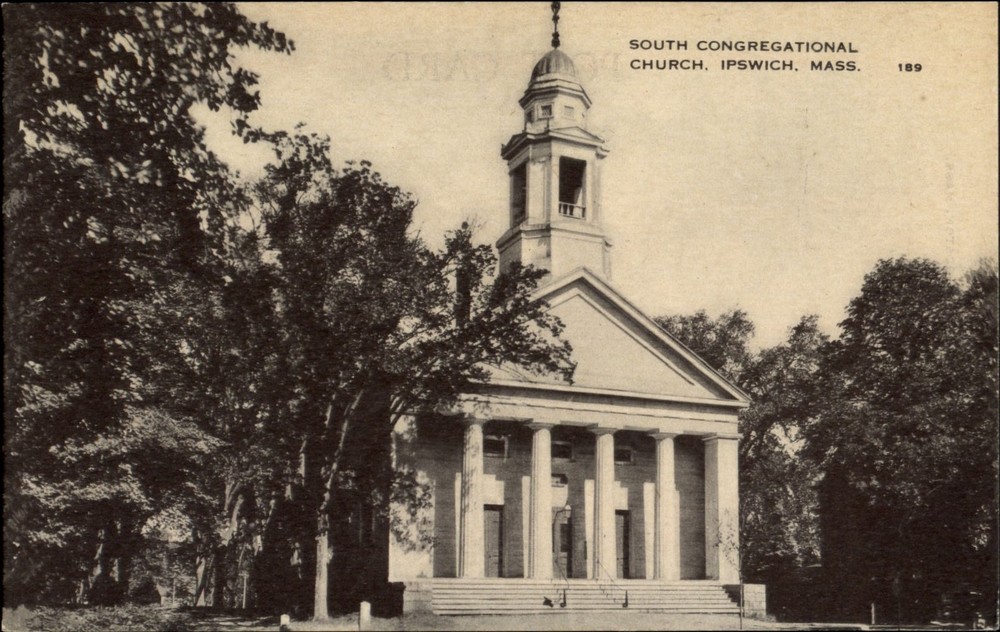 South Congregational Church ~ Ipswich Massachusetts MA ~ 1940s postcard