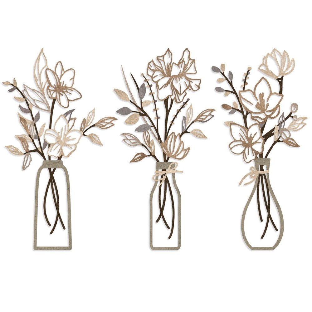3 Pieces Metal Flowers Wall Arts - Rustic Farmhouse Decor Minimalist Flower W...