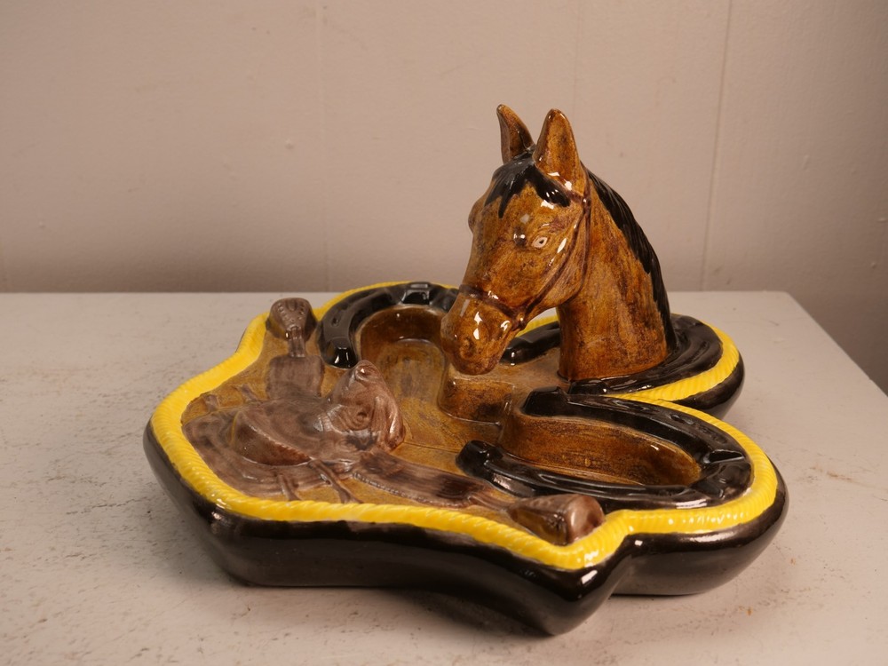 Large Vintage Ceramic Horse Ashtray MCM 3D