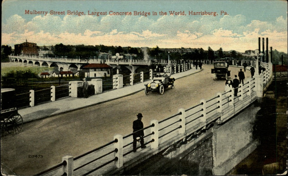 Mulberry Street Bridge Harrisburg Pennsylvania ~ antique cars ~ 1915 postcard