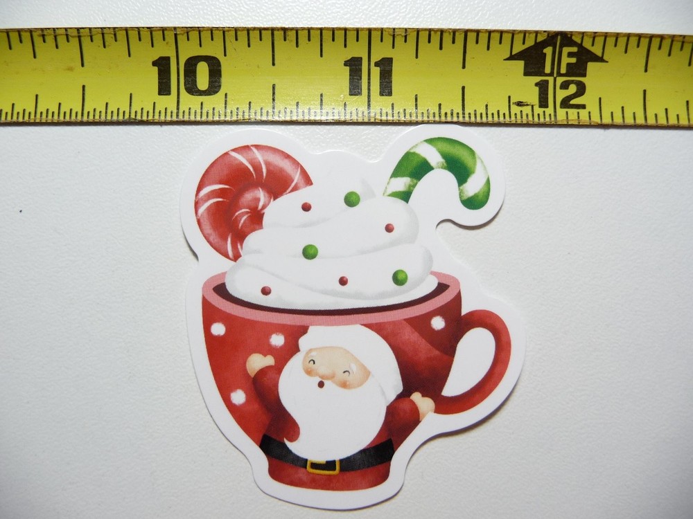 Festive Santa Mug Hot Cocoa Whipped Cream Winter Holiday Sticker