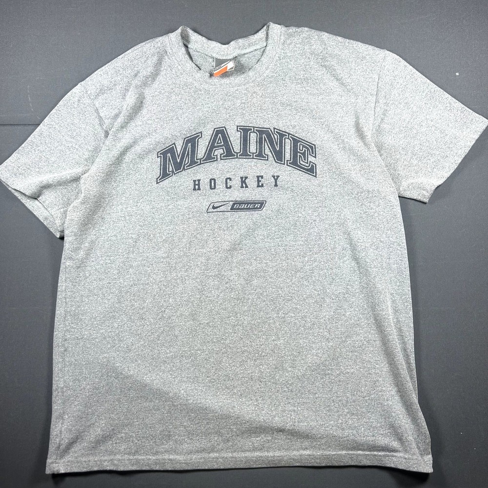 Nike x Bauer UMaine Hockey Gray Shirt XL Vintage Collegiate Athletic Tee