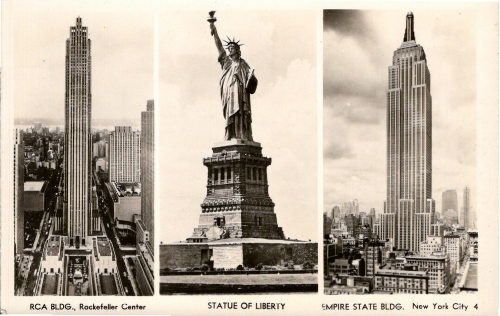 RPPC NYC RCA Bldg Rockefeller, Statue Of Liberty, Empire State Bldg Postcard
