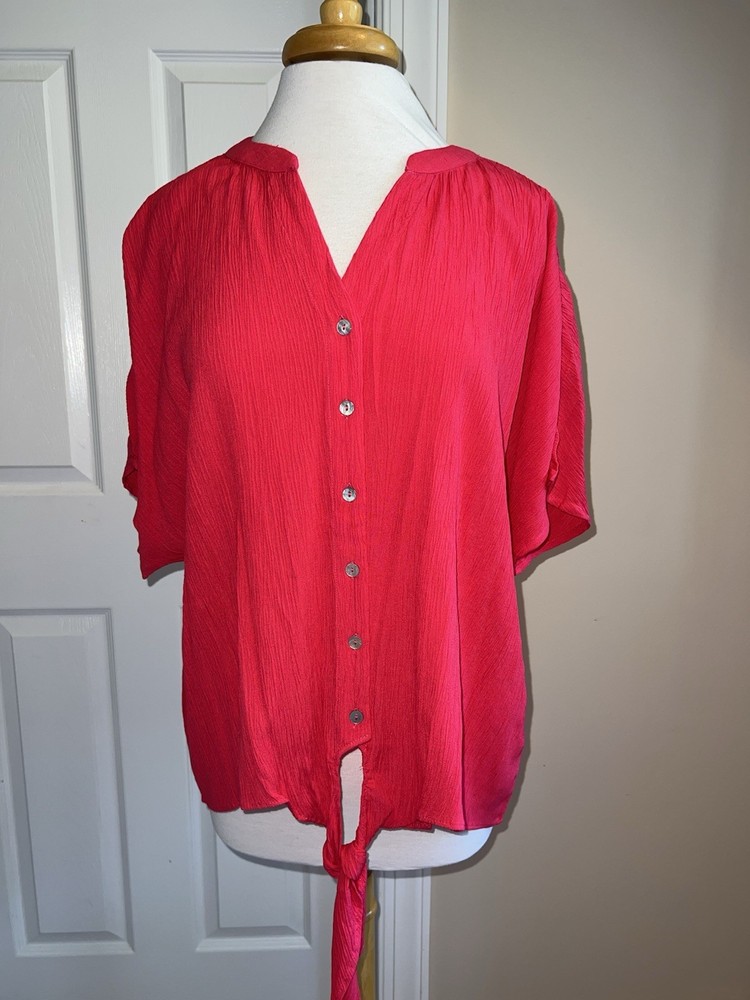 SS SHIRT - Chico's - Coral Fuchsia - Button Down - Crinkle -V-neck - 3 (XL) NWT