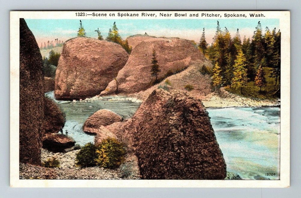 Spokane WA-Washington, Scenic View On Spokane River, Vintage Postcard