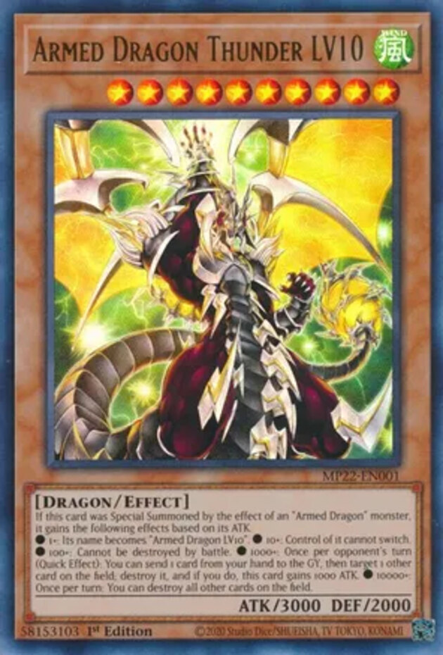 Yugioh Armed Dragon Thunder LV10 MP22-EN001 Ultra Rare 1st Edition Near Mint