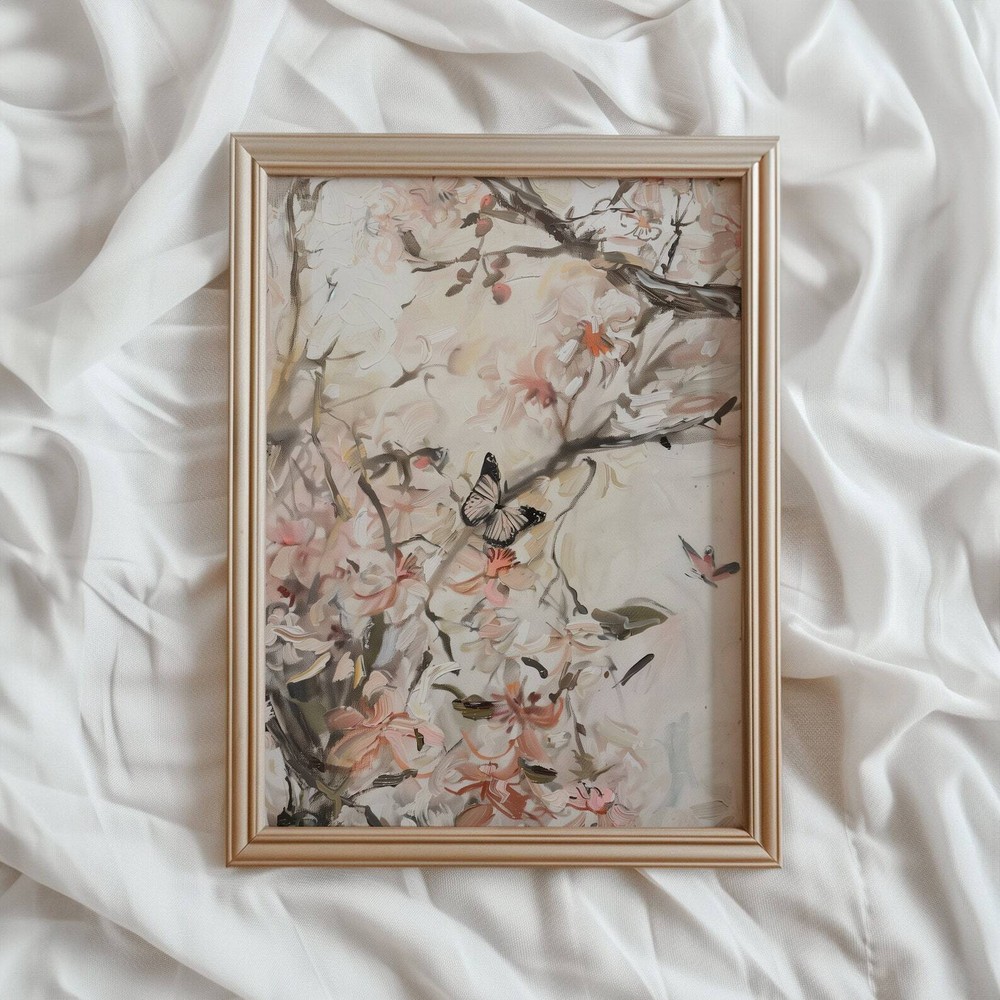 Vintage Butterfly Print Botanical Butterfly Wall Art Soft Pink Vintage Nursery