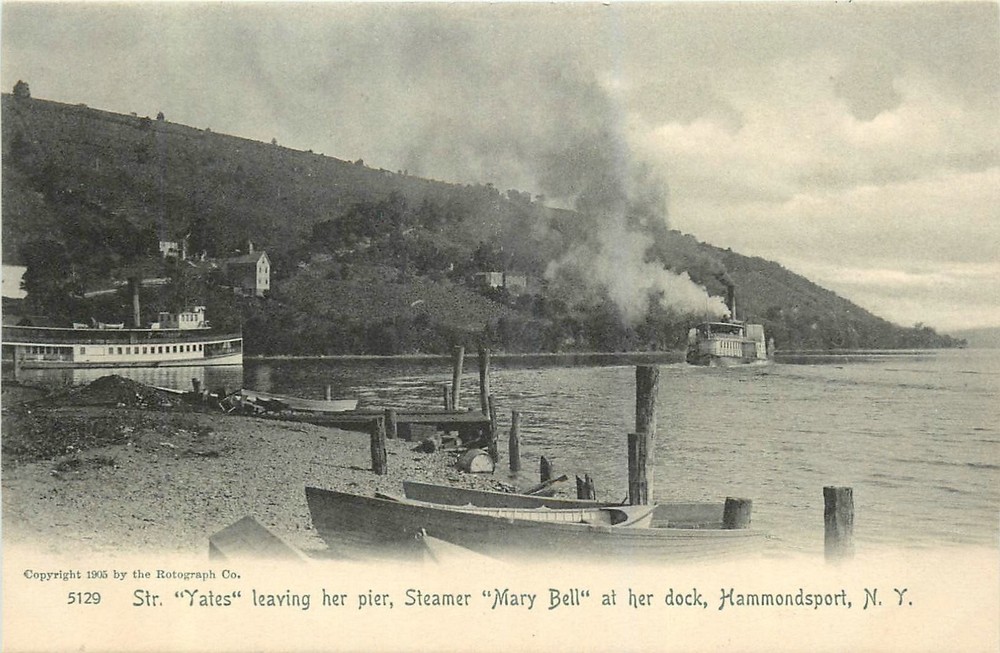 c1905 Hammondsport New York Str Yates l leaving Pier Mary Bell  Postcard 26-2287