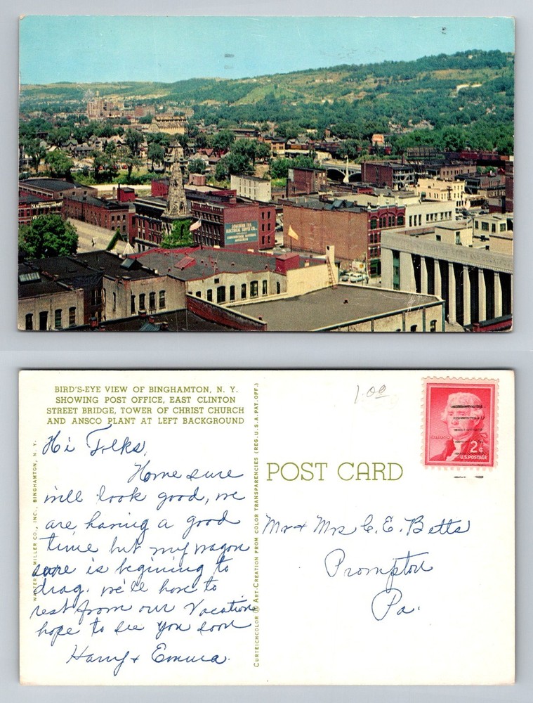 Binghamton, NY-New York, Bird’s-Eye View Downtown Ansco Plant Vintage Postcard