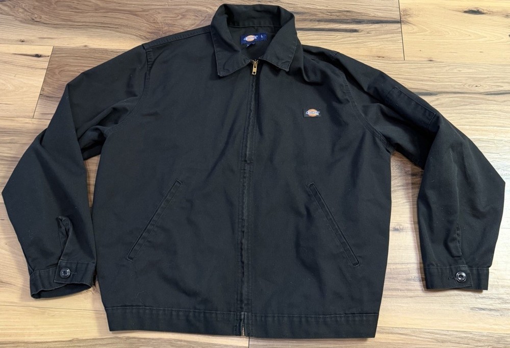 Dickies Eisenhower Jacket Mens Large Black Zip Workwear Canvas Coat