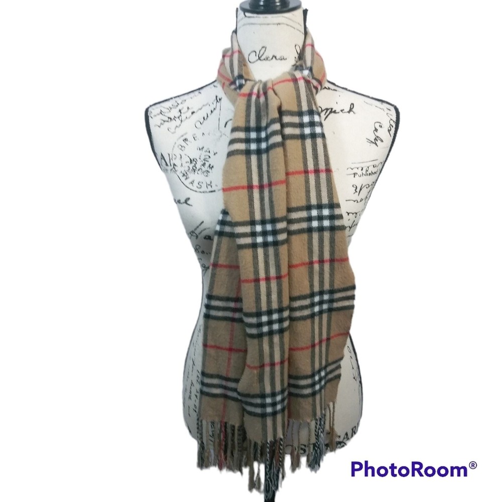 Vintage Kenuo Camel Bold Check Cashmere Scarf for Women