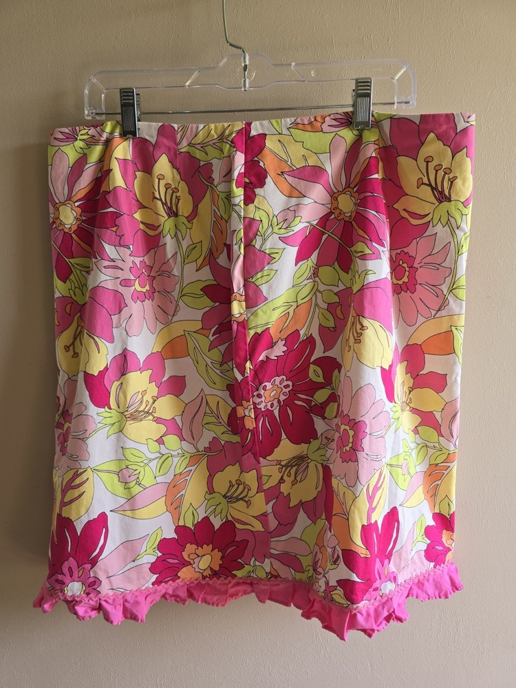 VTG Women's Carolina Plus Blues Multicolor Ruffle Floral Skirt Stretch Sz 16W
