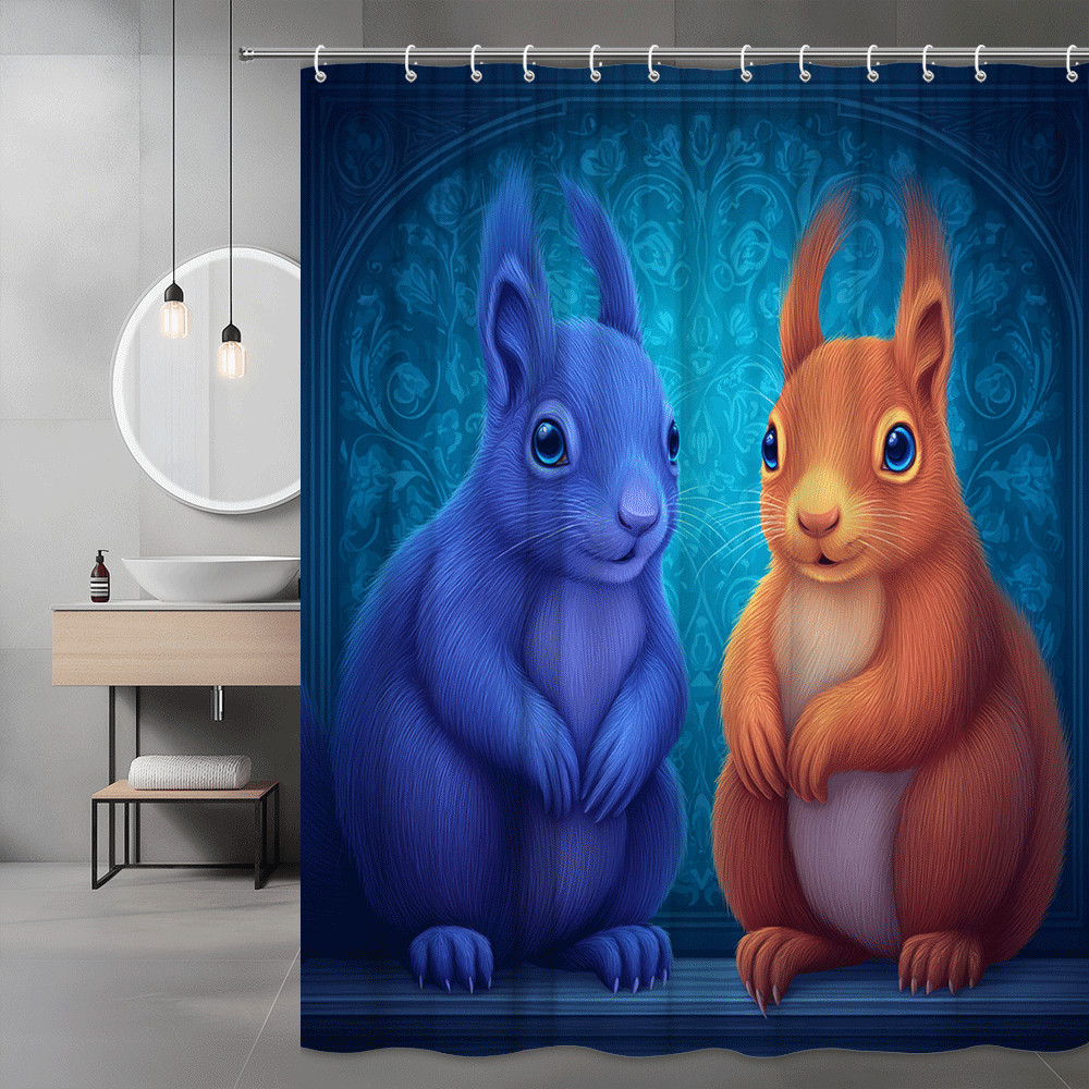 Cute Bunny Shower Curtain Blue Orange Animal Graphic