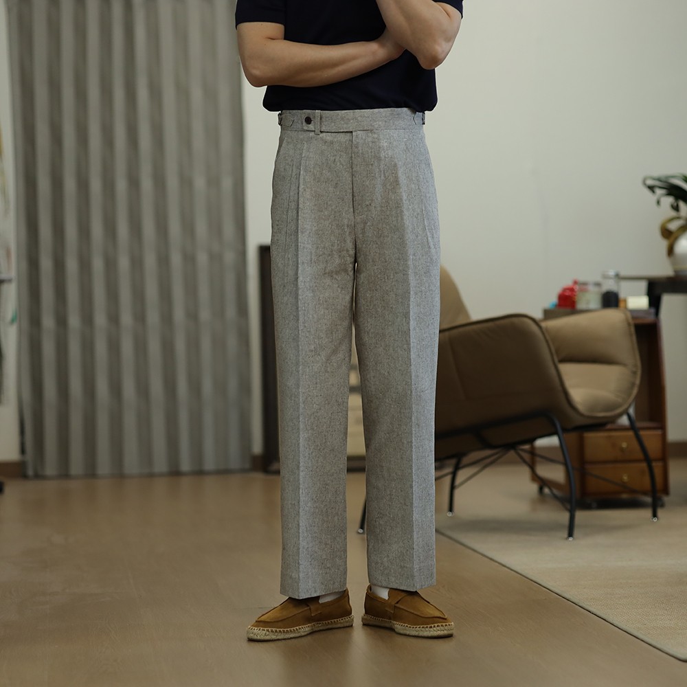 Men's Gurkha Pants Adjustable Waist Linen Cotton Loose Straight Trousers