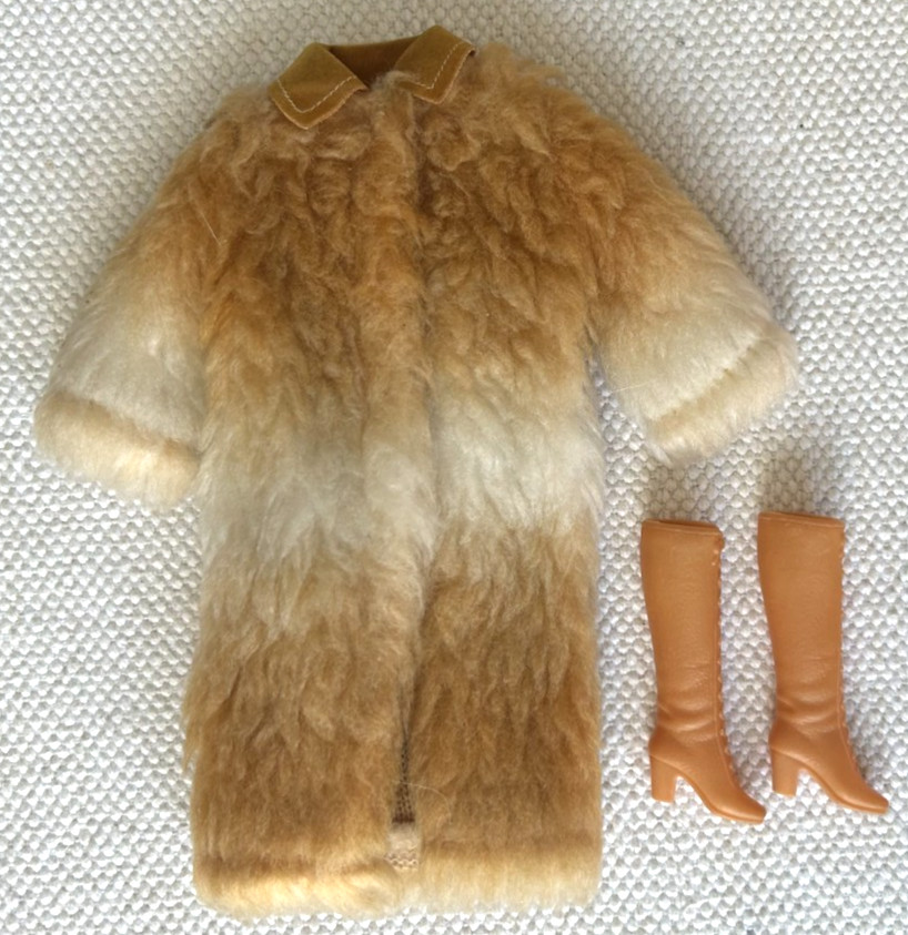Vintage Barbie Fun Fur Coat 3434~Mod Winter Jacket & Boots Fashion Outfit 1971